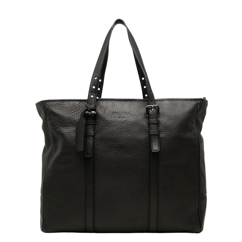 プラダ ロゴ トートバッグ ハンドバッグ ブラック レザー レディース PRADA 【中古】