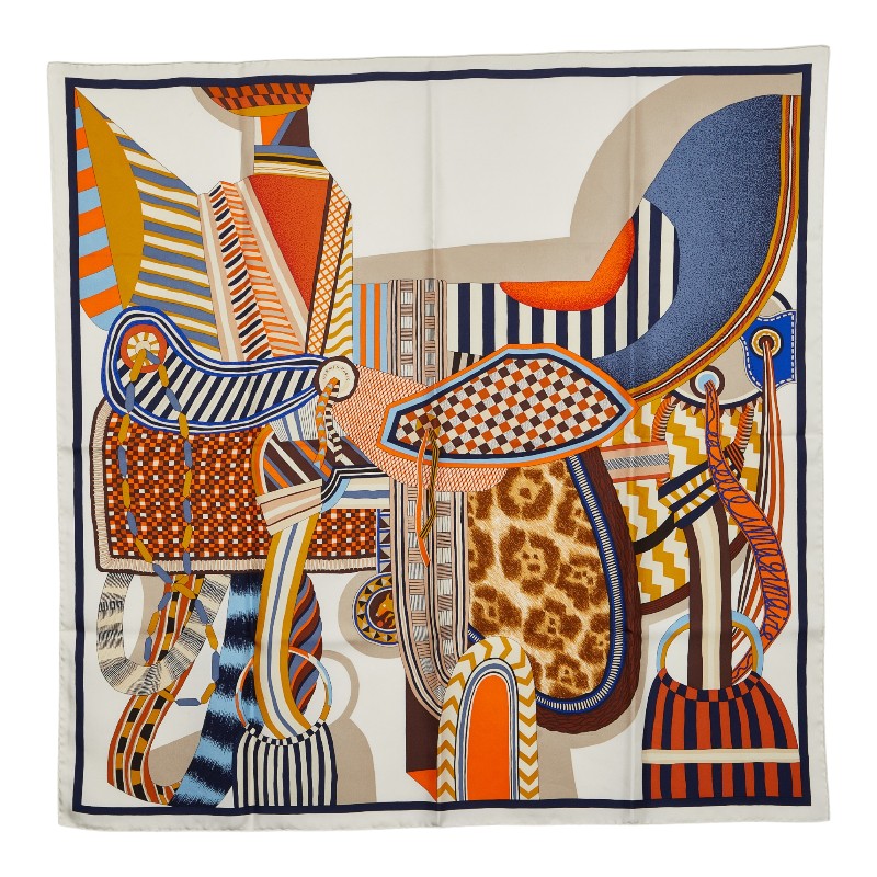 エルメス カレ90 La Selle Imaginaire 空想の鞍 スカーフ 大判 アイボリー マルチカラー シルク レディース HERMES 【中古】