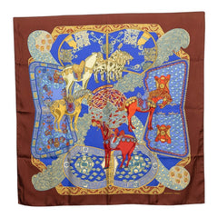 エルメス カレ90 ART des STEPPES ステップ美術 スカーフ ブラウン ブルー シルク レディース HERMES 【中古】