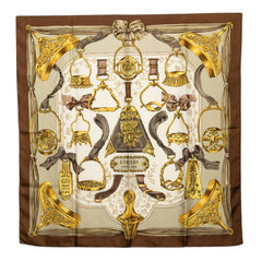 エルメス カレ90 Etriers 鎧 スカーフ ブラウン シルク レディース HERMES 【中古】