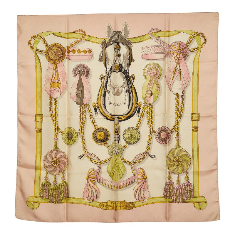 エルメス カレ90 Frontaux et Cocardes 前面ロゼット スカーフ 大判 ピンク マルチカラー シルク レディース HERMES 【中古】