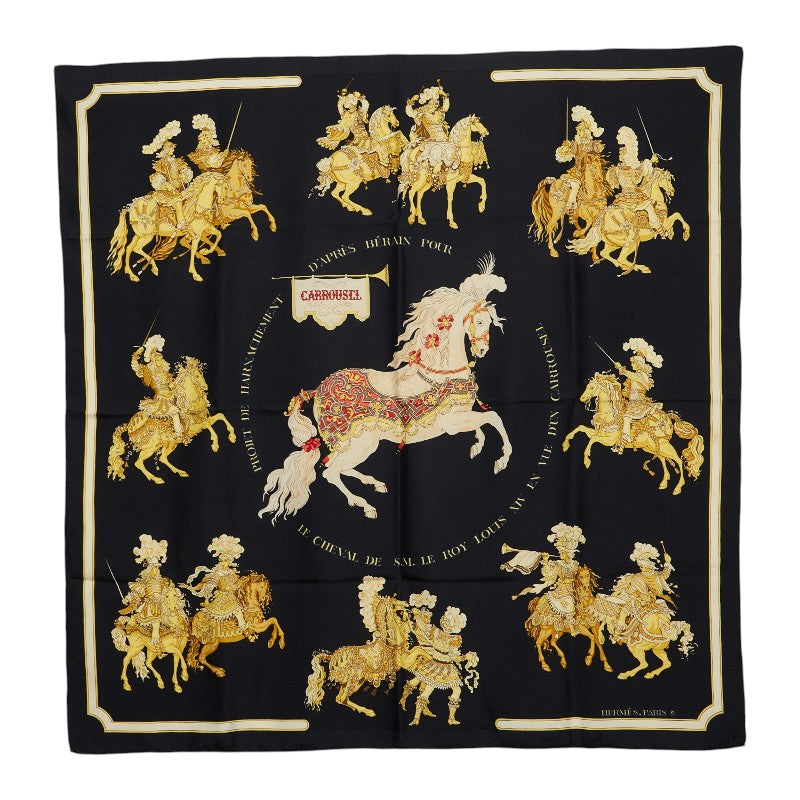 エルメス カレ 90 CARROUSEL メリーゴーランド スカーフ 大判 ブラック ゴールド シルク レディース HERMES 【中古】