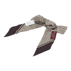 グッチ GGロゴ リボン シュシュ ヘアアクセサリー ベージュ ブラウン シルク レディース GUCCI 【中古】