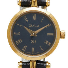 グッチ 腕時計 社外ベルト クオーツ ブラック文字盤 メッキ レザー レディース GUCCI 【中古】