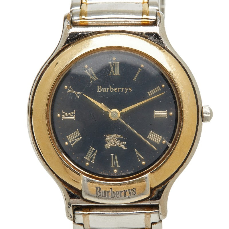 バーバリー ロゴ 腕時計 6031-G03600 クオーツ ブラック文字盤 ステンレススチール メッキ レディース BURBERRY 【中古】