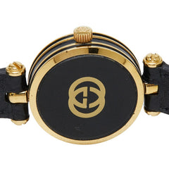 グッチ 腕時計 クオーツ ブラック文字盤 メッキ レザー レディース GUCCI 【中古】