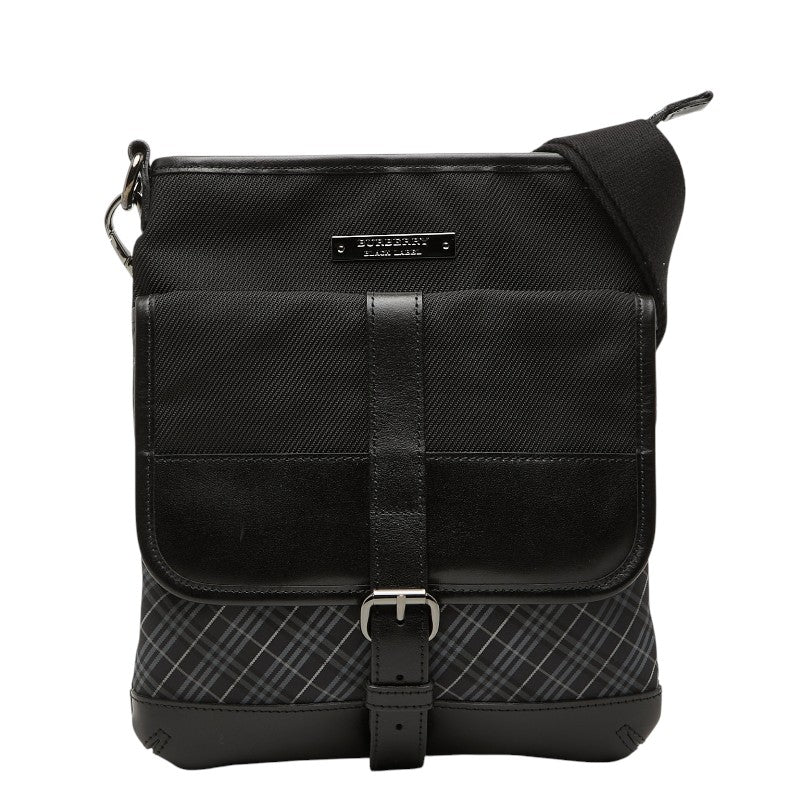 バーバリーブラックレーベル チェック 斜め掛け ショルダーバッグ ブラック グレー レザー ナイロン レディース BURBERRY BLACK LABEL 【中古】