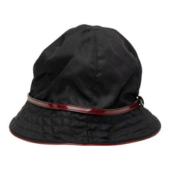 プラダ バケット ハット サイズM ブラック レッド ナイロン パテントレザー レディース PRADA 【中古】