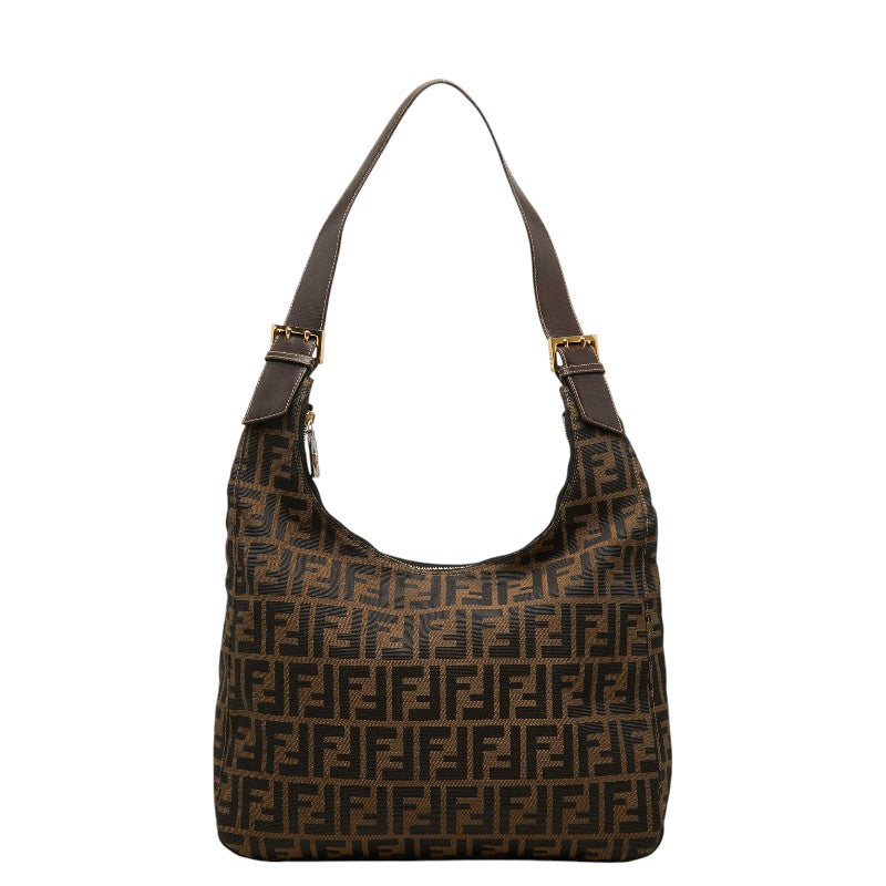 フェンディ ズッカ ワンショルダーバッグ ブラウン ブラック キャンバス レザー レディース FENDI 【中古】