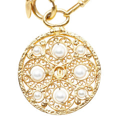 シャネル ココマーク ロング チェーン ネックレス ペンダント ゴールド メッキ フェイクパール レディース CHANEL 【中古】