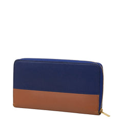 セリーヌ ラウンドファスナー 長財布 ネイビー ブラウン バイカラー レザー レディース CELINE 【中古】