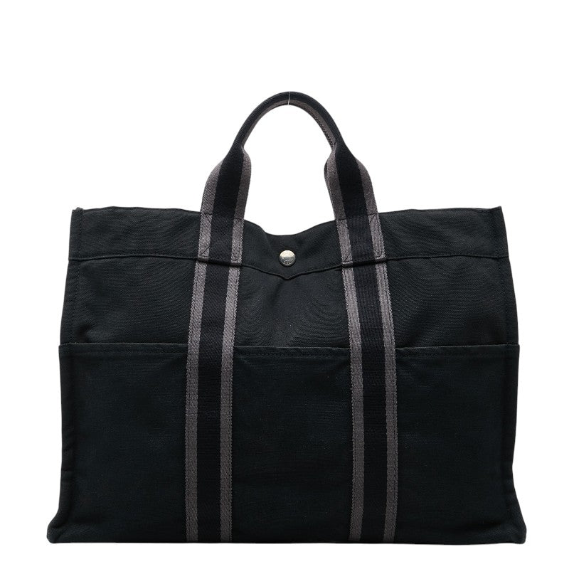 エルメス フールトゥMM トートバッグ ハンドバッグ ブラック グレー キャンバス レディース HERMES 【中古】