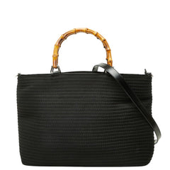 グッチ バンブー ハンドバッグ 2WAY ショルダーバッグ ブラック ナイロン レザー レディース GUCCI 【中古】