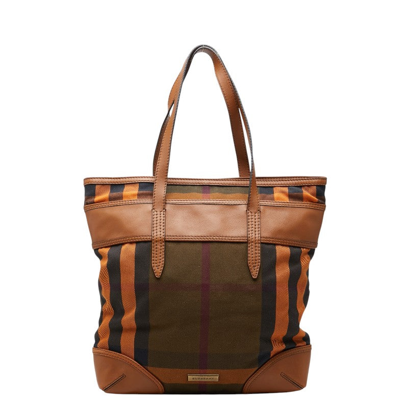バーバリー チェック トートバッグ ブラウン マルチカラー キャンバス レザー レディース BURBERRY 【中古】