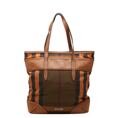 バーバリー チェック トートバッグ ブラウン マルチカラー キャンバス レザー レディース BURBERRY 【中古】
