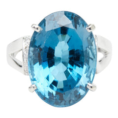 K18WG ホワイトゴールド ブルートパーズ ダイヤモンド ブルートパーズ20.93ct ダイヤ0.09ct リング 指輪 レディース 18号 【中古】
