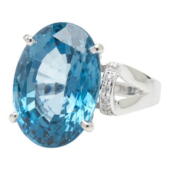 K18WG ホワイトゴールド ブルートパーズ ダイヤモンド ブルートパーズ20.93ct ダイヤ0.09ct リング 指輪 レディース 18号 【中古】
