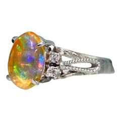 Pt900 プラチナ メキシコオパール ダイヤモンド ファイアオパール1.16ct ダイヤ0.04ct ファイアオパール リング 指輪 レディース 7号 【中古】
