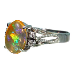 Pt900 プラチナ メキシコオパール ダイヤモンド ファイアオパール1.16ct ダイヤ0.04ct ファイアオパール リング 指輪 レディース 7号 【中古】