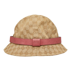 グッチ GGキャンバス バケットハット ハット ベージュ ピンク キャンバス レザー レディース GUCCI 【中古】