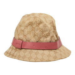 グッチ GGキャンバス バケットハット ハット ベージュ ピンク キャンバス レザー レディース GUCCI 【中古】