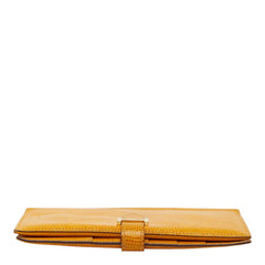エルメス ベアン クラシック 二つ折り 長財布 イエロー ゴールド金具 リザード レディース HERMES 【中古】