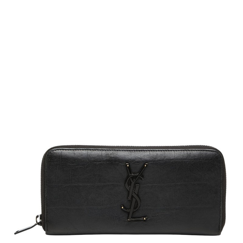 サンローラン YSLロゴ クロコ型押し 長財布 617415 ブラック レザー レディース SAINT LAURENT 【中古】