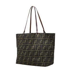 フェンディ ズッカ トートバッグ ハンドバッグ カーキ ブラウン キャンバス レザー レディース FENDI 【中古】