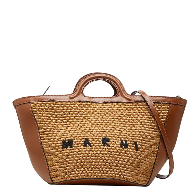 マルニ トロピカリア ハンドバッグ ショルダーバッグ 2WAY ブラウン レザー ラフィア レディース MARNI 【中古】