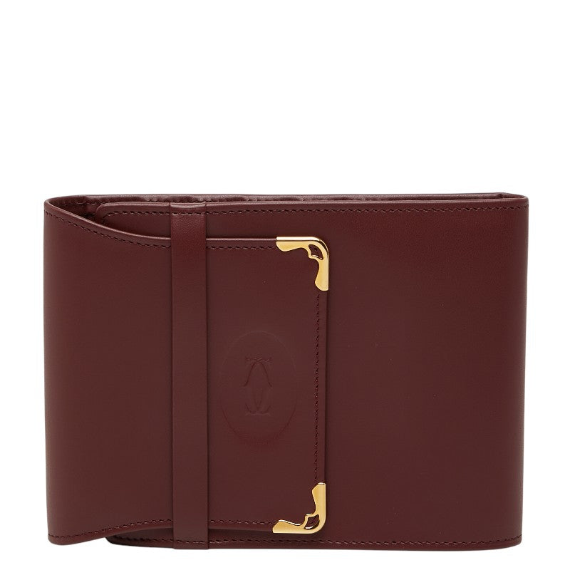 カルティエ マストライン 二つ折り財布 ワインレッド ボルドー レザー レディース CARTIER 【中古】