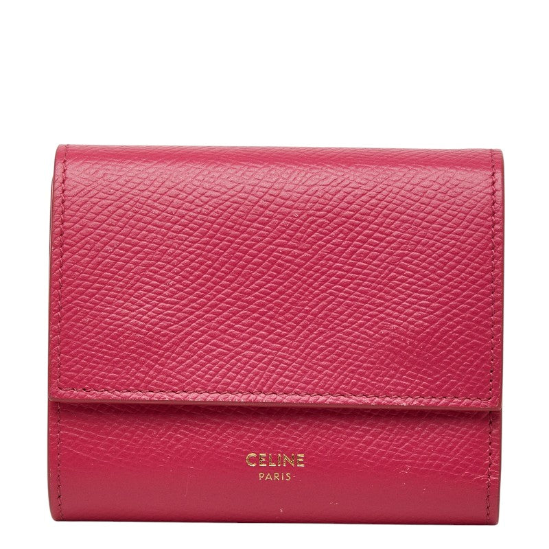 セリーヌ スモール トリフォールド ウォレット 三つ折り財布 ピンク レザー レディース CELINE 【中古】