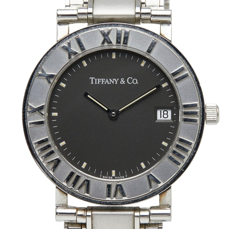 ティファニー アトラス 腕時計 クオーツ ブラック文字盤 ステンレススチール レディース TIFFANY&Co. 【中古】