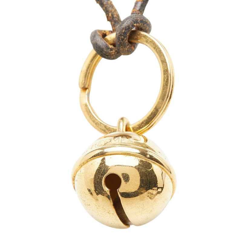エルメス ベル 鈴 ネックレス ゴールド ブラウン メッキ レザー レディース HERMES 【中古】
