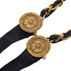 シャネル ココマーク チェーンベルト ブラック ゴールド ネイビー レザー メッキ レディース CHANEL 【中古】