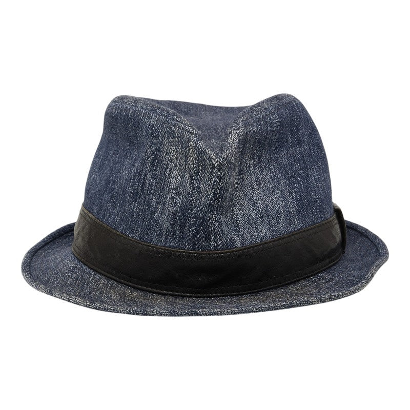 エルメス ハット 帽子 ブルー インディゴ デニム リネン レザー メンズ HERMES 【中古】