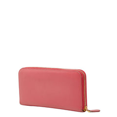 プラダ ロゴ リボン ラウンドファスナー 長財布 1ML506 ピンク サフィアーノレザー レディース PRADA 【中古】