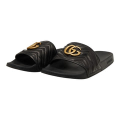 グッチ GGマーモント シャワーサンダル フラットサンダル 603701 ブラック レザー ラバー メンズ GUCCI 【中古】