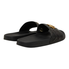 グッチ GGマーモント シャワーサンダル フラットサンダル 603701 ブラック レザー ラバー メンズ GUCCI 【中古】