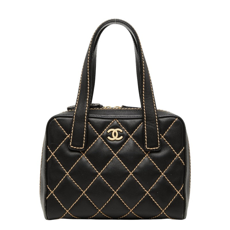 シャネル ココマーク ワイルドステッチ ハンドバッグ ブラック レザー レディース CHANEL 【中古】