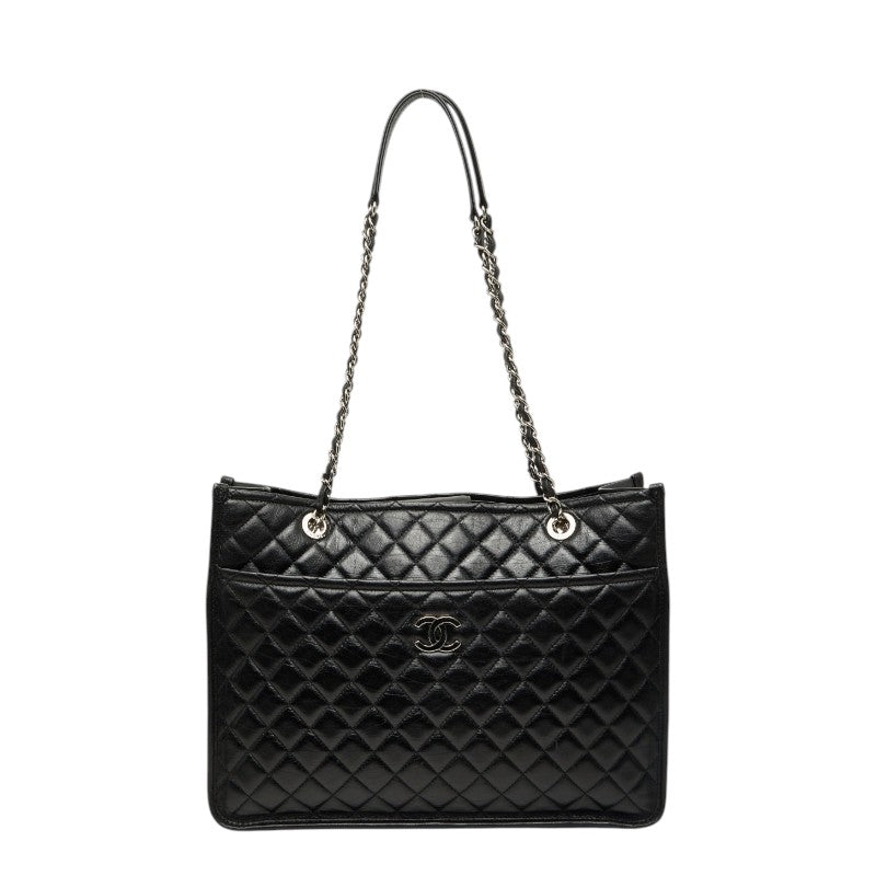 シャネル マトラッセ ココマーク チェーントートバッグ ショルダー ブラック シルバー金具 レザー レディース CHANEL 【中古】