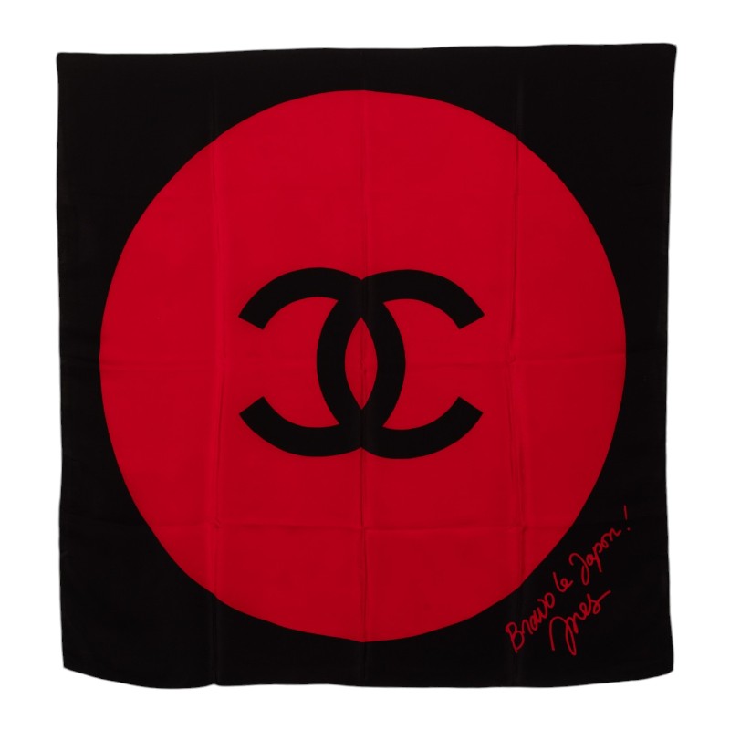 シャネル ココマーク スカーフ ブラック レッド シルク レディース CHANEL 【中古】