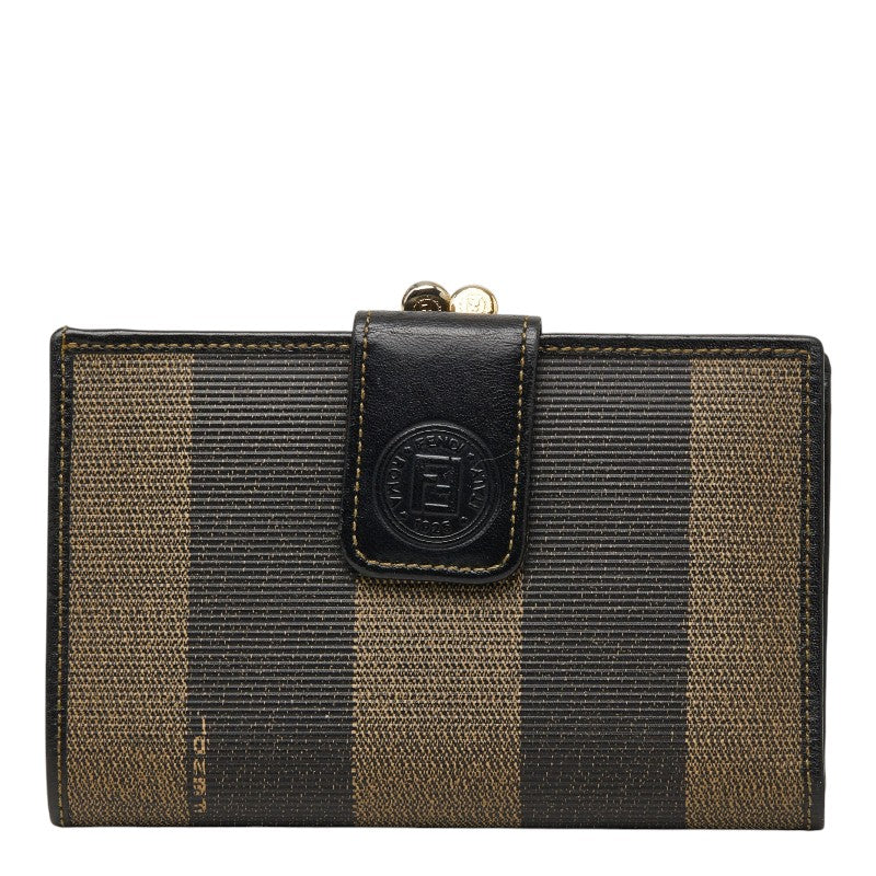 フェンディ ペカン 二つ折り財布 がま口 251-516920-069 ベージュ ブラック PVC レザー レディース FENDI 【中古】