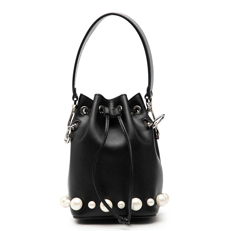 フェンディ ミニ モントレゾール ハンドバッグ 8BS010 ブラック レザー フェイクパール レディース FENDI 【中古】