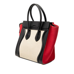 セリーヌ ラゲージ マイクロ ショッパー ハンドバッグ トリコロール キャンバス レザー レディース CELINE 【中古】