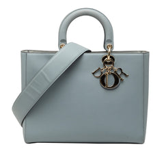 ディオール レディディオール ショルダーバッグ ハンドバッグ 2WAY ブルーグレー グレー系 レザー レディース Dior 中古