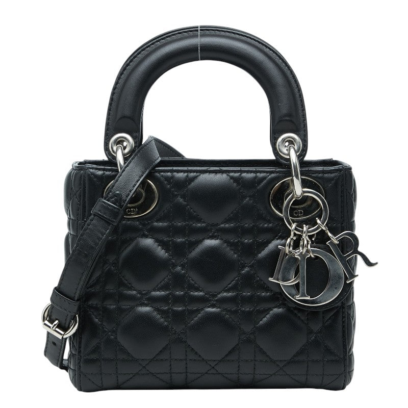 ディオール カナージュ レディ ディオール スモール ハンドバッグ ショルダーバッグ 2WAY ブラック ラムスキン レディース Dior 【中古】