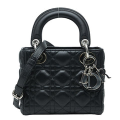 ディオール カナージュ レディ ディオール スモール ハンドバッグ ショルダーバッグ 2WAY ブラック ラムスキン レディース Dior 【中古】