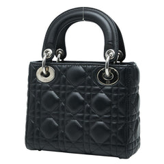 ディオール カナージュ レディ ディオール スモール ハンドバッグ ショルダーバッグ 2WAY ブラック ラムスキン レディース Dior 【中古】