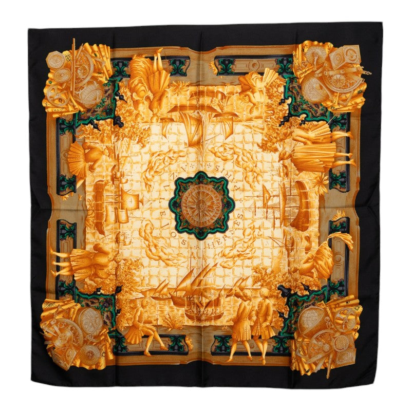 エルメス カレ90 アズレージョ AZVLEJOS スカーフ ブラック ブラウン シルク レディース HERMES 【中古】