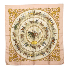エルメス カレ90 LA PROMENADE DE LONGCHAMPS ロンシャンへの散歩 スカーフ ピンク アイボリー シルク レディース HERMES 【中古】